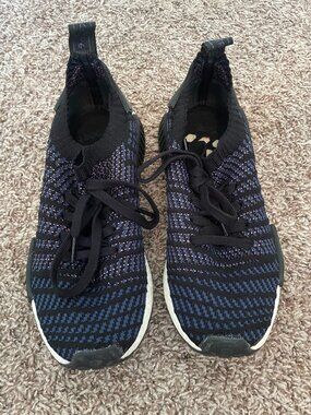 Adidas NMD R1 STLT Primeknit Shoes Core Black Noble Indigo Purple Size 8.5